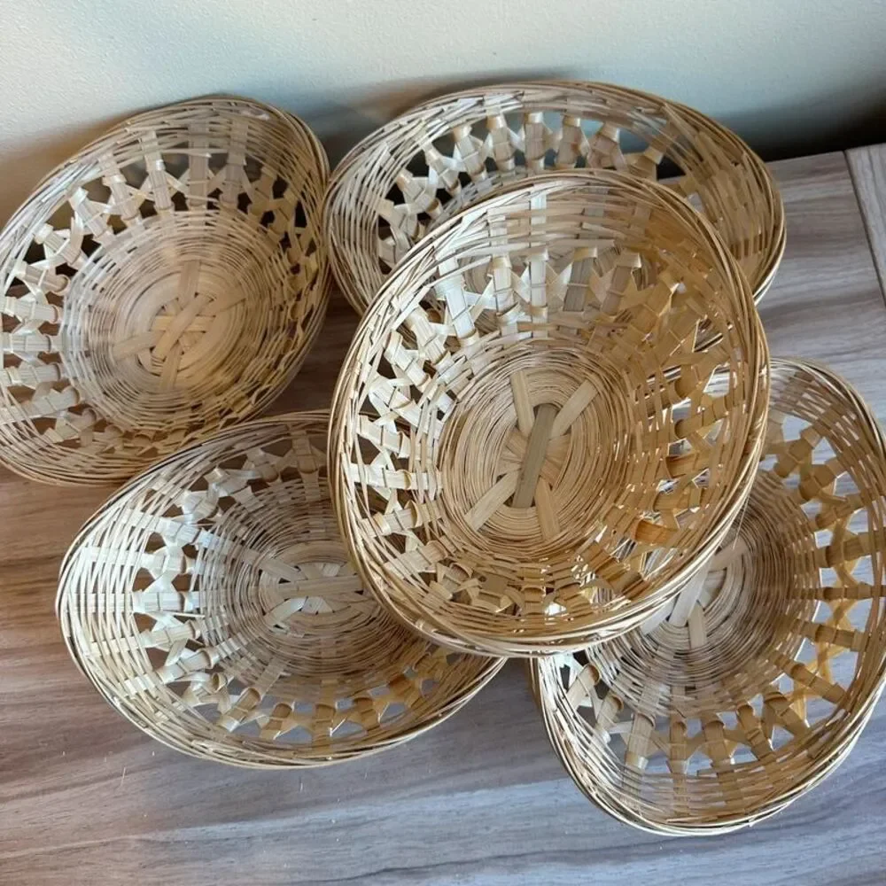 Antiquewise 5 Bamboo Oval Gift Baskets Thanksgiving Holiday decor gift